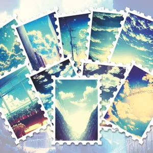 Dreamy sky landscape postage stamp stickers, healing aesthetic DIY journal decorative decals.