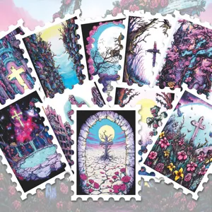 Gothic dark pink purple cross postage stamp stickers dream aesthetic scrapbooking decals