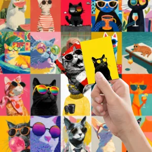 Detailed view of colorful cat stickers showing various cute designs for DIY decoration and crafting.