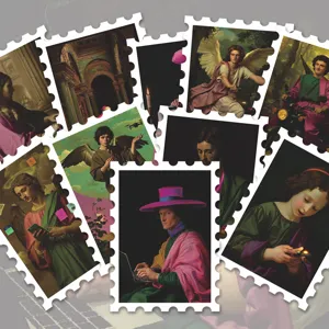 Renaissance retro oil painting stamp stickers funny creative hand ledger DIY decoration