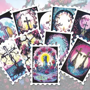 Gothic cross stamp stickers pink purple dark dreamy aesthetic decorative stationery set for journaling