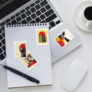 Autocollants timbre architecture Bauhaus retro rouge geometrique journal deco 36 pcs