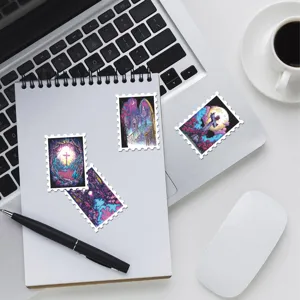 Gothic cross stamp decorative stickers, pink and purple dark style DIY journal craft supplies.