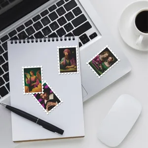 Vintage Renaissance oil painting stamp stickers, creative funny DIY journaling decals.