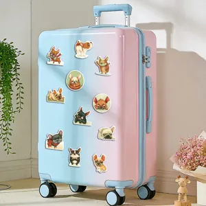 Cute French Bulldog stickers set, waterproof cartoon dog decals for luggage, suitcase, DIY crafts.