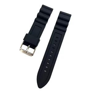 Correa de reloj de silicona negra de 20 mm con diseño de ondas, accesorio deportivo de goma impermeable.