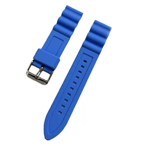 Correa de reloj de silicona azul de 20mm con diseño ondulado, repuesto de goma.