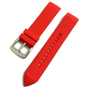 Correa de reloj de silicona roja de repuesto con hebilla de pasador plateada.