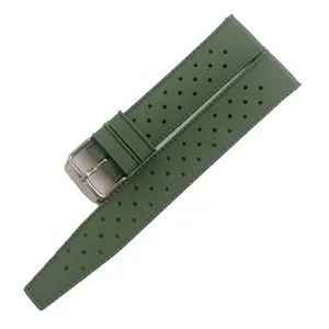Correa de reloj deportiva de silicona verde perforada impermeable de repuesto con hebilla