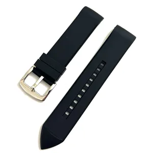 Correa de reloj de silicona negra de repuesto con hebilla de pin plateada curva