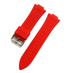 Correa de reloj de silicona roja impermeable deporte caucho repuesto hebilla plata