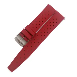 Correa de reloj de silicona perforada roja de repuesto con hebilla metálica para deporte.