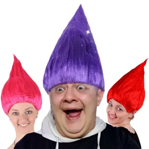 Parrucca di troll anti-gravità divertente di Halloween, capelli colorati per feste.