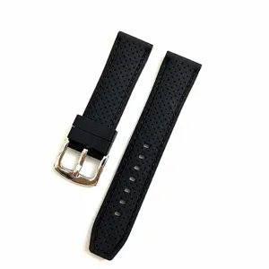Correa de reloj de silicona negra de repuesto con hebilla plateada detalle deportivo