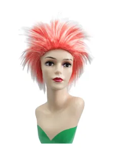 Punk spiky wig for music festivals and parties, short red and white gradient cosplay hair.