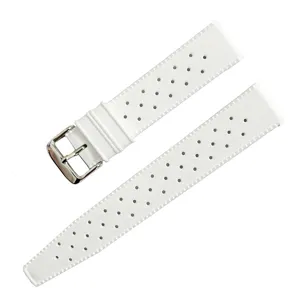 Correa de reloj de silicona blanca de repuesto con agujeros transpirables y patron texturizado.