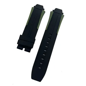 Correa de reloj de silicona de repuesto en negro y verde, accesorio deportivo duradero.