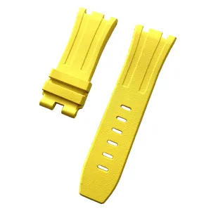 Correa de reloj de caucho amarillo de repuesto para deportes, textura resistente impermeable.