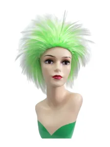 Green white gradient punk spiky wig detail, perfect for music festivals and party cos.