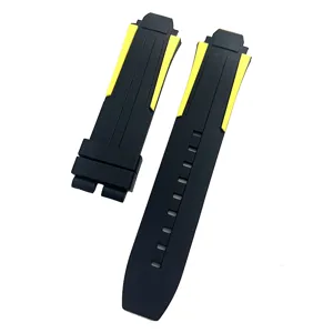 Correa de reloj de silicona de reemplazo negra y amarilla deportiva impermeable