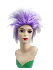 Close-up detail of purple white spiky punk wig, perfect for cosplay parties and rock style.
