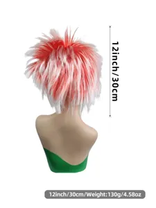 Red and white punk spiky wig costume hair piece for music festivals and parties 30cm