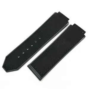 Correa de reloj de caucho de silicona negra para hombres, diseño texturizado con detalles de costura.