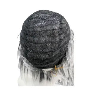 Detail shot of the inner mesh cap of a punk spiky wig, showing breathable construction and hair roots.