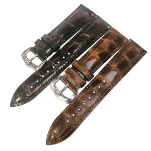 Bracelet de montre en cuir veritable double face de rechange avec boucle metalique 86