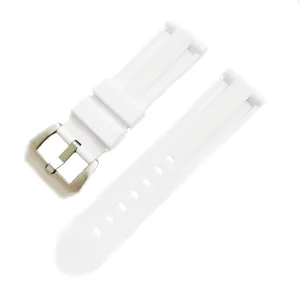 Detalle de correa de reloj de goma blanca, material de silicona duradero, diseño impermeable deportivo.