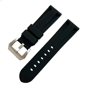 Correa de reloj de goma negra de repuesto con hebilla de espiga de acero inoxidable para deportes.