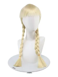 Light blonde braided wig with bangs, perfect for cosplay, parties, and daily fashion styling.