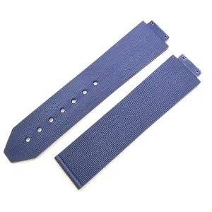 Correa de reloj de goma de silicona azul con rayas verticales para reloj deportivo.
