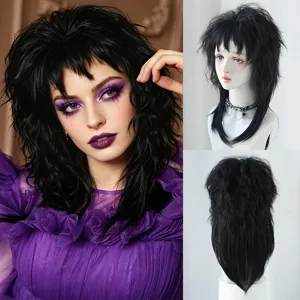 Gothic Black Mullet Wig For Women Layered Shaggy Full Head Cover Dark Rock Halloween Cosplay Party Wig