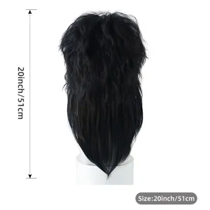 Gothic black mullet wig for women, 20 inch layered shag hair full wig for Halloween.