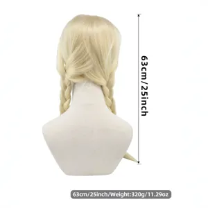 Light blonde double braided wig 63cm synthetic cosplay hair extension for women and party.