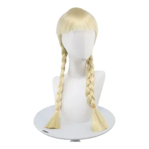 Blonde bangs twin braided synthetic wig for cosplay and party, cute daily hairstyle.
