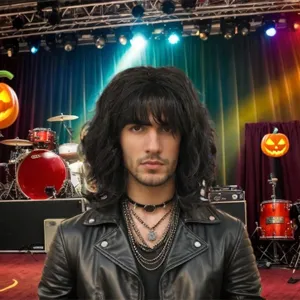 Men's Short Curly Wig 80s Punk Rock Style Synthetic Hair Middle Part Fluffy Air Bangs Wig For Party Stage Performance