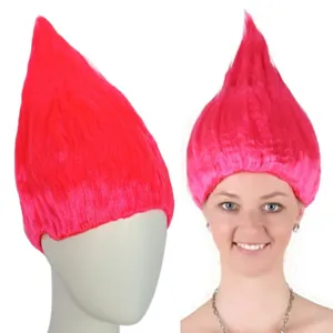 Parrucca da troll rosa vivo per feste di cosplay di Halloween. Stile di capelli corti a punta.