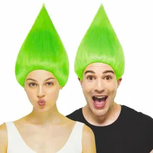 Parrucca da Troll Verde Costume Divertente Accessorio per Festa Halloween Capelli Anti Gravita