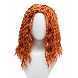 Parrucca sintetica riccia arancione soffice con riga in mezzo capelli corti ondulati moda