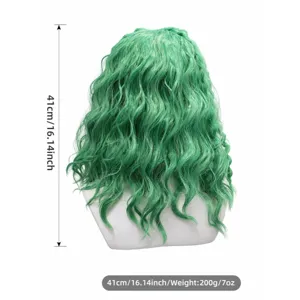 Parrucca sintetica corta e riccia verde di 41 cm, ideale per cosplay e look quotidiano.