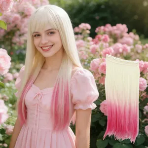 extension de cheveux blonde rose ombre 60cm clip raide perruque synthetique detail.