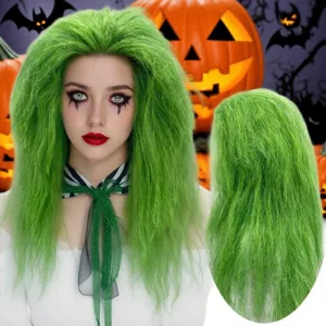 Perruque Longue Bouclée Verte d'Halloween Fibre Synthétique Fête Cosplay Cheveux Perruque Pour Fête de Costume d'Halloween