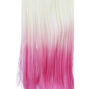 Extension de cheveux raides longs clip-in ombre rose blanc 60cm synthétique naturel.