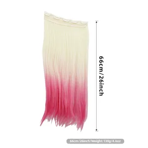 Détail en gros plan de l'extension de cheveux à clips dégradée blond et rose de 66cm.