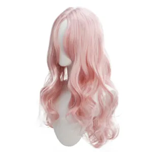 Pink long wavy synthetic wig natural simulation cos Korean vibe daily hair full cap
