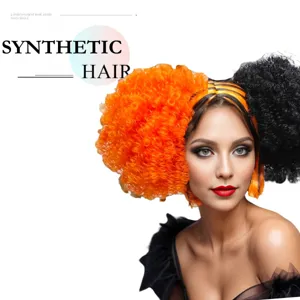 Halloween μαύρη και πορτοκαλί συνθετική afro σγουρή περούκα αξεσουάρ κοστουμιού.