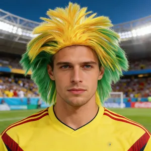 World Cup Fan Support Colorful Wig Afro Hedgehog Low Temperature Silk Hair Wig Party Carnival Sports Event Fan Dressing Prop