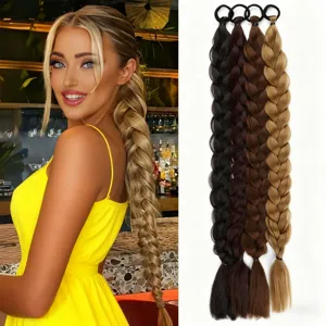 Synthetic Long Braided Ponytail Hair Extension High Heat Resistant Hair Piece Multi-Color 4-Pack